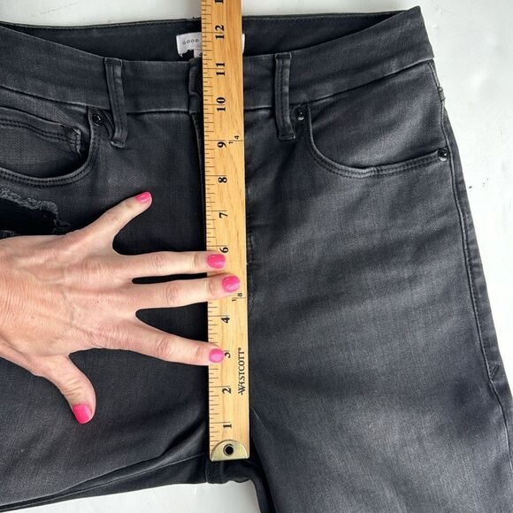 Good American Sz 4/27 Good Waist Crop Raw Step Hem High Rise Stretch Black Jean‎ - Picture 13 of 14